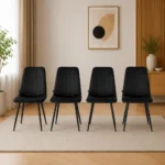 Set 4 scaune bucatarie/living, Artool, Lava, catifea neagra, picioare metal negru, 43x51x90 cm