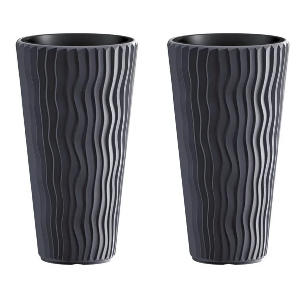 Set 2 ghivece de flori, Sandy Slim, rotunde, inalte, 34.9x62 cm, antracit, Prosperplast - imagine 1