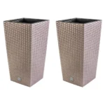 Set 2 ghivece de flori, Rato, imitatie ratan, inalte, 32.5x32.5x61 cm, cafeniu, Prosperplast