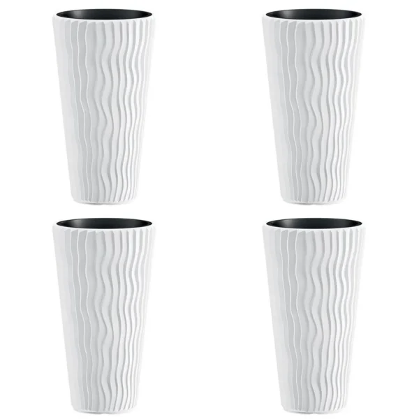 Set 4 ghivece de flori, Sandy Slim, rotunde, inalte, 34.9x62 cm, alb, Prosperplast - imagine 1