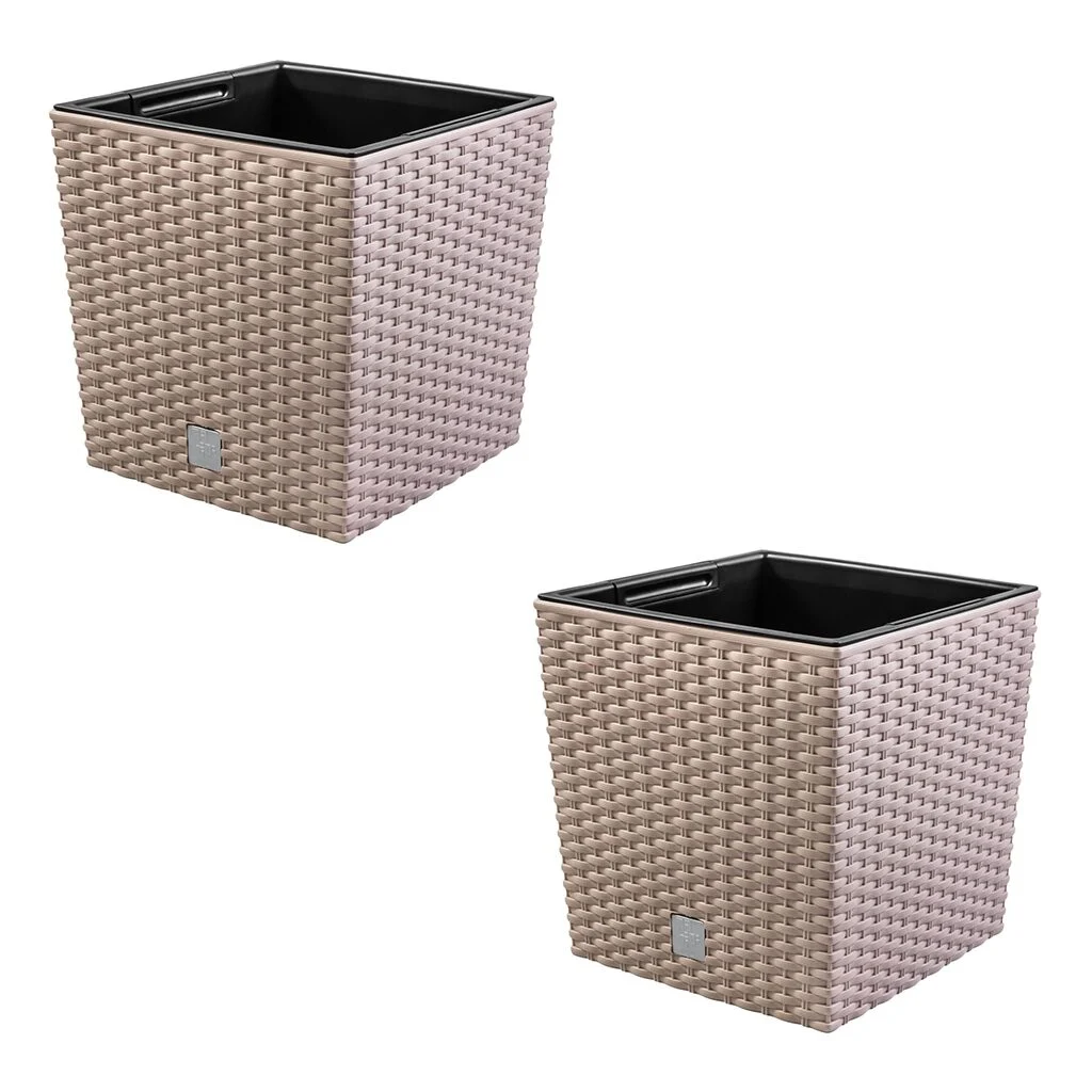 Set 2 ghivece de flori, Rato Low, imitatie ratan, patrate, 32x32x32.5 cm, cafeniu, Prosperplast Set 2 ghivece de flori, Rato Low, imitatie ratan, patrate, 32x32x32.5 cm, cafeniu, Prosperplast - imagine 1
