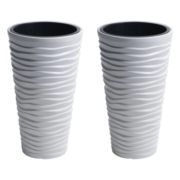 Set 2 ghivece de flori, Sand Slim, rotunde, inalte, 39x75 cm, alb, Prosperplast - imagine 1