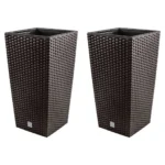 Set 2 ghivece de flori, Rato, imitatie ratan, inalte, 32.5x32.5x61 cm, maro, Prosperplast