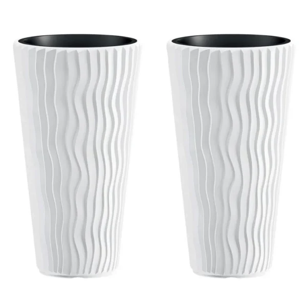 Set 2 ghivece de flori, Sandy Slim, rotunde, inalte, 39x70.8 cm, alb, Prosperplast - imagine 1