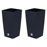 Set 2 ghivece de flori, Rato, imitatie ratan, inalte, 22.5x22.5x42 cm, negru, Prosperplast