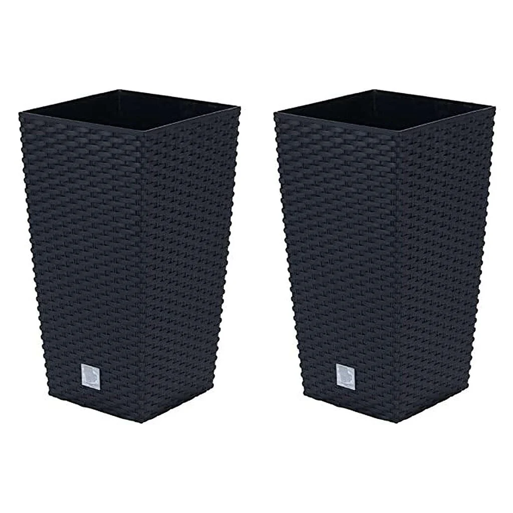 Set 2 ghivece de flori, Rato, imitatie ratan, inalte, 22.5x22.5x42 cm, negru, Prosperplast Set 2 ghivece de flori, Rato, imitatie ratan, inalte, 22.5x22.5x42 cm, negru, Prosperplast - imagine 1