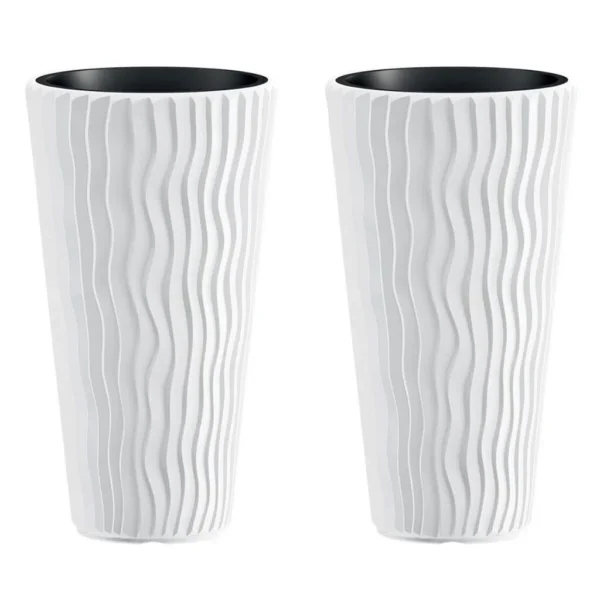 Set 2 ghivece de flori, Sandy Slim, rotunde, inalte, 34.9x62 cm, alb, Prosperplast - imagine 1