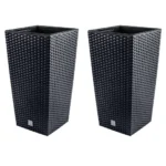 Set 2 ghivece de flori, Rato, imitatie ratan, inalte, 32.5x32.5x61 cm, antracit, Prosperplast
