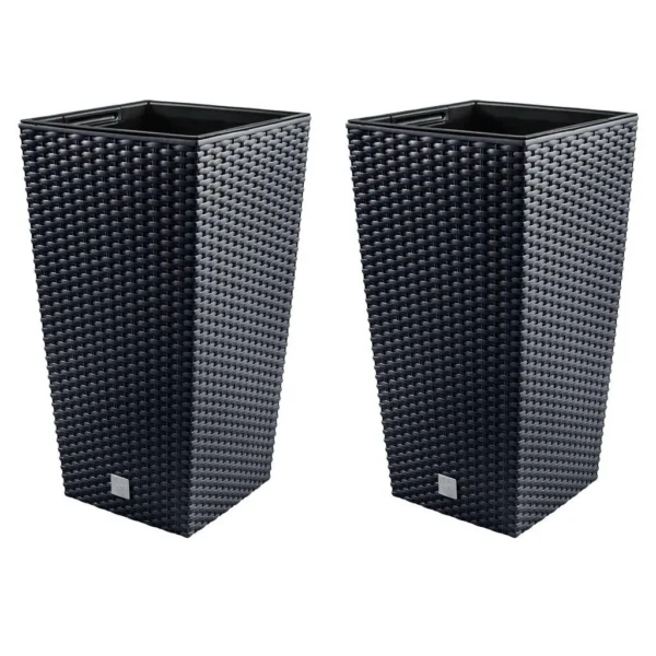 Set 2 ghivece de flori, Rato, imitatie ratan, inalte, 32.5x32.5x61 cm, antracit, Prosperplast - imagine 1