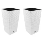Set 2 ghivece de flori, Rato, imitatie ratan, inalte, 32.5x32.5x61 cm, alb, Prosperplast