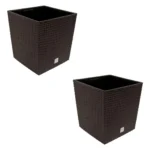 Set 2 ghivece de flori, Rato Low, imitatie ratan, patrate, 40x40x40.8 cm, maro, Prosperplast
