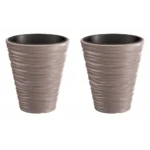 Set 2 ghivece de flori, Sand, rotunde, 38.8x43.6 cm, cafeniu, Prosperplast
