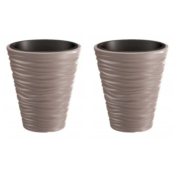 Set 2 ghivece de flori, Sand, rotunde, 38.8x43.6 cm, cafeniu, Prosperplast - imagine 1