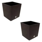 Set 2 ghivece de flori, Rato Low, imitatie ratan, patrate, 32x32x32.5 cm, maro, Prosperplast