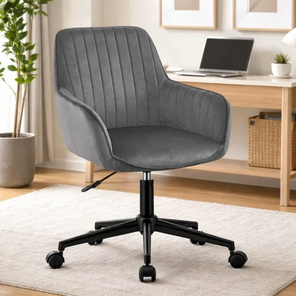 Scaun de birou, Artool, Roxy, rotativ, catifea, gri si negru, 60x65x80-89 cm - imagine 1