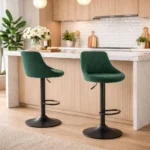 Set 2 scaune de bucatarie/bar, Artool, Kast, rotativ, catifea verde, picior metal negru, 45.5x49x85-105 cm