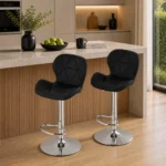 Set 2 scaune de bucatarie/bar, Artool, West, rotativ, piele ecologica neagra, picior metal argintiu, 46x48.5x90-111 cm