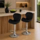 Set 2 scaune de bucatarie/bar, Artool, West, rotativ, catifea neagra, picior metal argintiu, 46x48.5x90-111 cm