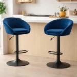 Set 2 scaune de bucatarie/bar, Artool, East, rotativ, catifea bleumarin, picior metal negru, 53x46x81-103 cm