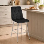 Scaun de bucatarie/bar, Artool, Libra, catifea neagra, picioare metal argintiu, 52x56x112 cm