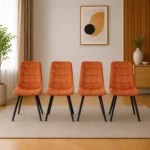 Set 4 scaune bucatarie/living, Artool, Cieza, catifea aramie, picioare metal negru, 49x60x87 cm