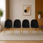 Set 4 scaune bucatarie/living, Artool, Inca, catifea neagra, picioare metal auriu, 49x55x78 cm