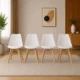 Set 4 scaune bucatarie/living, Artool, Mark, PP alb, picioare lemn natur, 49x43x82 cm