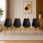 Set 4 scaune bucatarie/living, Artool, Mark, PP negru, picioare lemn natur, 49x43x82 cm