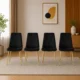 Set 4 scaune bucatarie/living, Artool, Libra, catifea neagra, picioare metal auriu, 45x54x86.5 cm