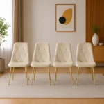 Set 4 scaune bucatarie/living, Artool, Libra, catifea bej, picioare metal auriu, 45x54x86.5 cm