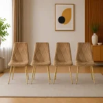 Set 4 scaune bucatarie/living, Artool, Libra, catifea maro, picioare metal auriu, 45x54x86.5 cm