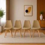 Set 4 scaune bucatarie/living, Artool, Mark, PP bej, picioare lemn natur, 49x52x82 cm