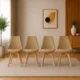 Set 4 scaune bucatarie/living, Artool, Mark, PP bej, picioare lemn natur, 49x52x82 cm