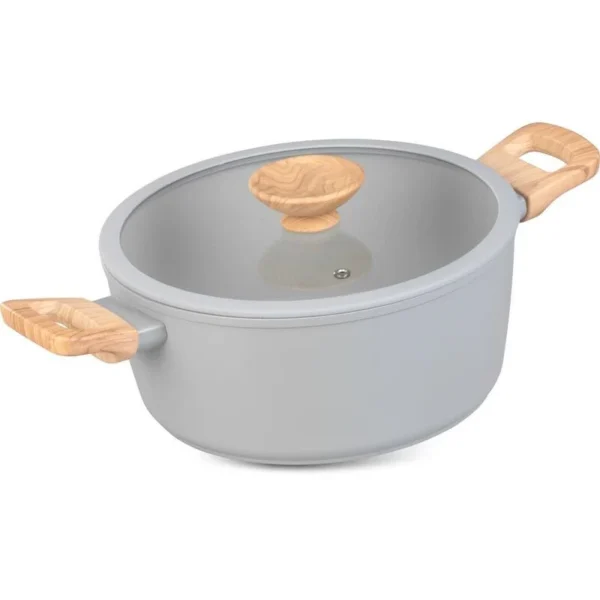 Oala ceramica cu capac de sticla, manere lemn, 4 L, 24 cm, MagicHome Harmony - imagine 1