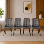 Set 4 scaune bucatarie/living, Artool, Bera, catifea gri, picioare metal negru, 54x60x88 cm