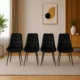 Set 4 scaune bucatarie/living, Artool, Bera, catifea neagra, picioare metal negru, 54x60x88 cm