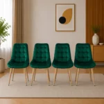 Set 4 scaune bucatarie/living, Artool, Bera, catifea verde, picioare metal natur, 54x60x88 cm