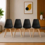 Set 4 scaune bucatarie/living, Artool, Kito, PP negru, picioare lemn natur, 46x54.5x80 cm