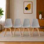 Set 4 scaune bucatarie/living, Artool, Kito, PP gri, picioare lemn natur, 46x54.5x80 cm