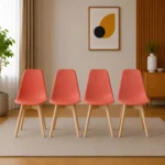 Set 4 scaune bucatarie/living, Artool, Kito, PP vermilion, picioare lemn natur, 46x54.5x80 cm