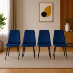 Set 4 scaune bucatarie/living, Artool, Lava, catifea bleumarin, picioare metal negru, 43x51x90 cm