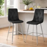 Set 2 scaune de bucatarie/bar, Artool, Libra, catifea neagra, picioare metal argintiu, 52x56x112 cm