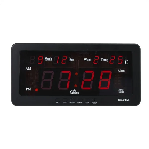 Ceas digital led rosu, afisaj 12h, calendar si temperatura, caixing - imagine 1