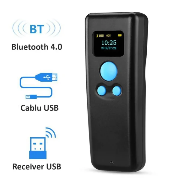 Cititor coduri bare bluetooth 1d portabil, receiver usb, android ios usb, arm 32, 16mb, display 0.96 inch - imagine 7