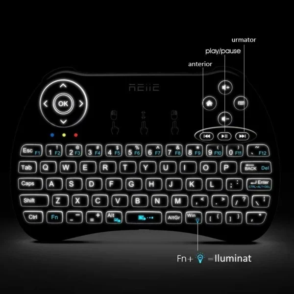 Mini tastatura iluminata, wireless cu touchpad, reiie h9+ - imagine 10