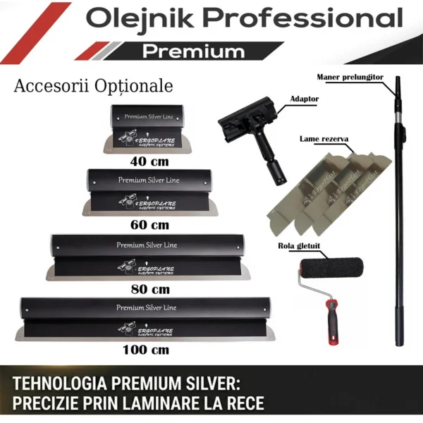Gletiera profesionala, maner aluminiu, lama inox 0.4 mm, Premium Silver, Medium Flex, 80 cm, Ergoplane, Olejnik - imagine 4