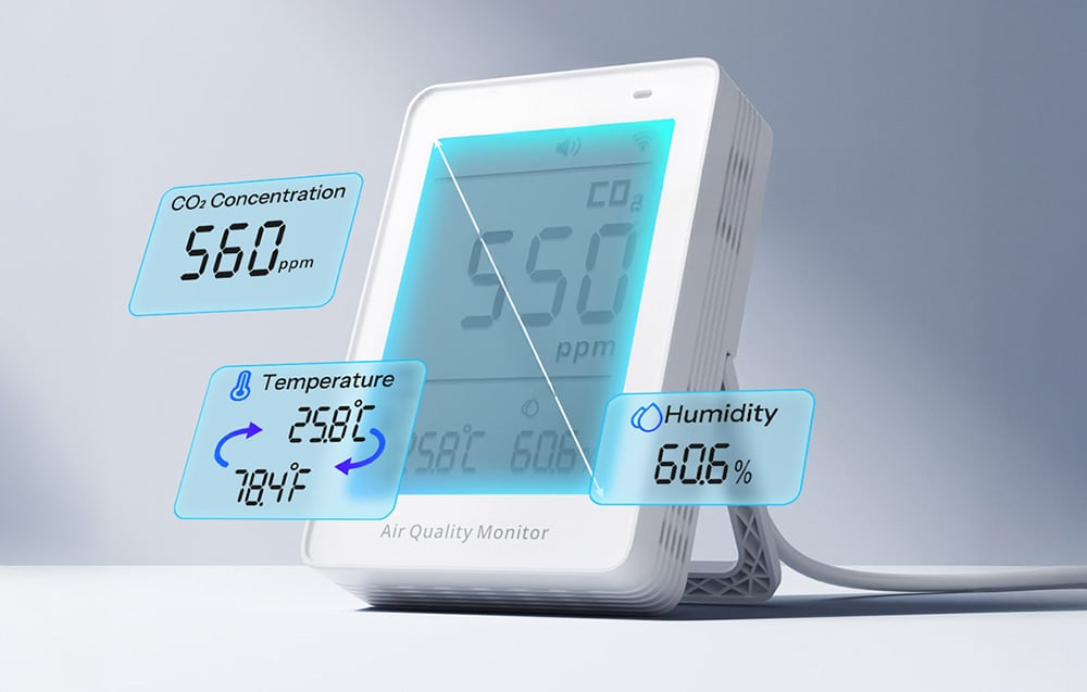Sonoff AirGuard CO2 SAWF-08P WiFi LCD Aparat de masurare a calitatii aerului 5 Aparat de masurare a calitatii aerului cu afisaj LCD pe fond deschis