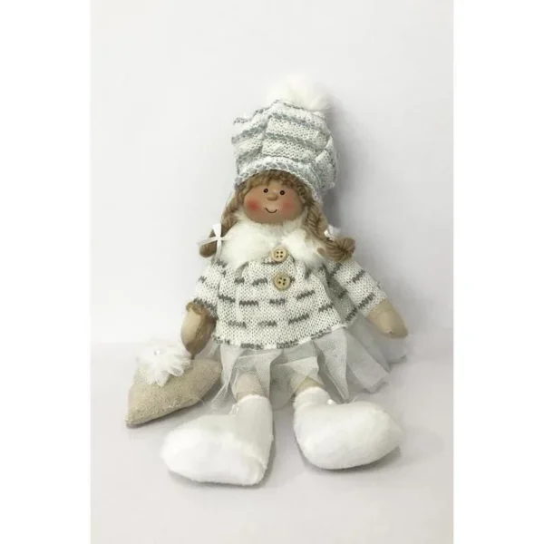 Decoratiune de Craciun, fetita, alb-gri, 22 cm - imagine 2