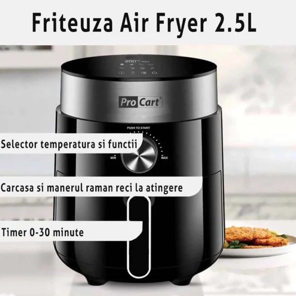 Friteuza cu aer cald airfryer 1200 w, capacitate 2.5 l, display digital led, procart - imagine 22