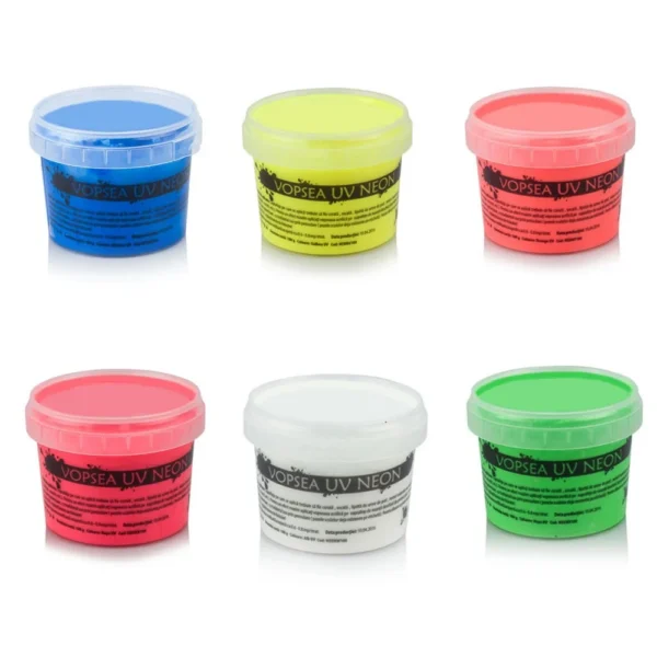Vopsea uv neon colorata, set 6 nuante recipient 100 g - imagine 2